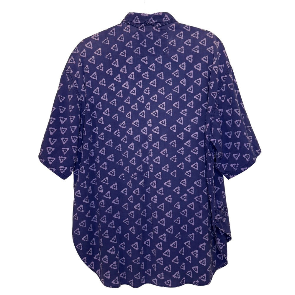 Vintage Button Down Shirt Size M Purple Batik Geometric Cotton Summer Casual - Picture 9 of 13